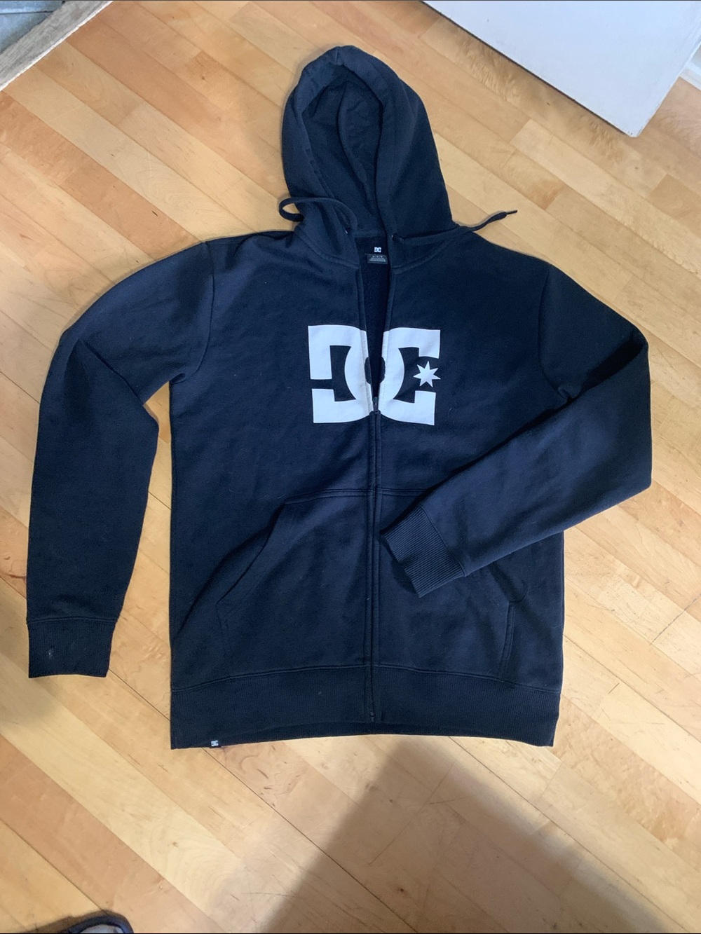 DC Black Full-Zip Hoodie with White Logo